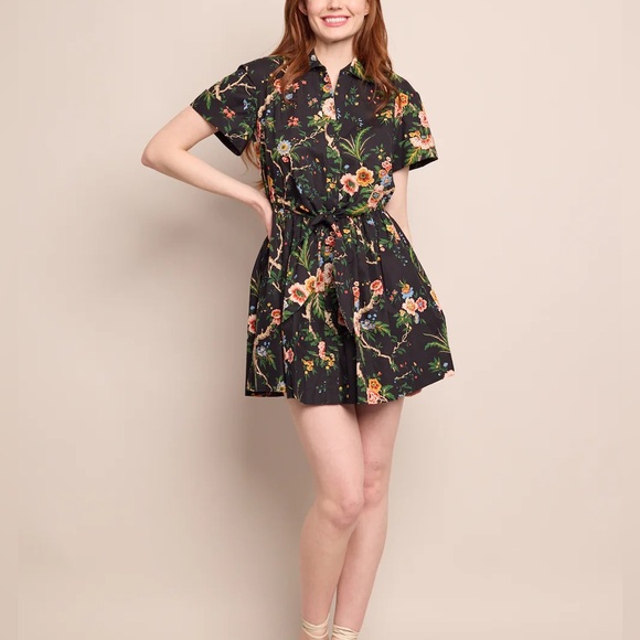 Cara Cara Asbury Mini Dress Floral Black Short Sleeve Dress